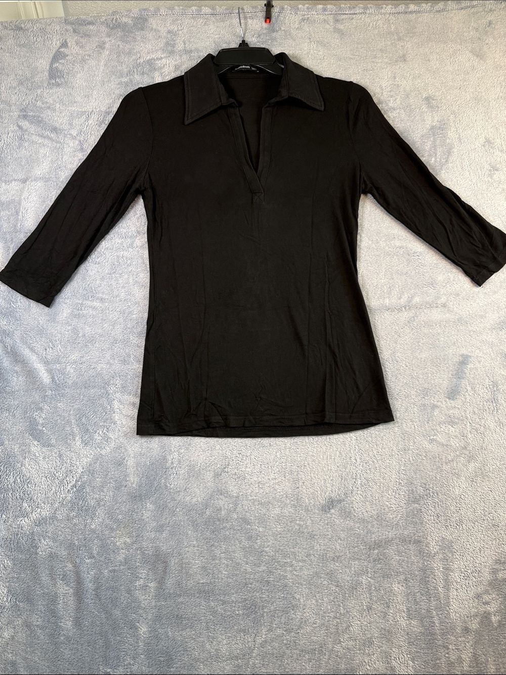 Classic Black Collared V-Neck Short Sleeve Tee